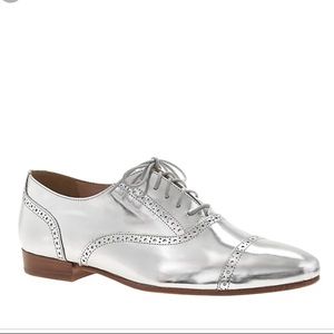 J. Crew Mirror Metallic Silver Oxfords Lace Up